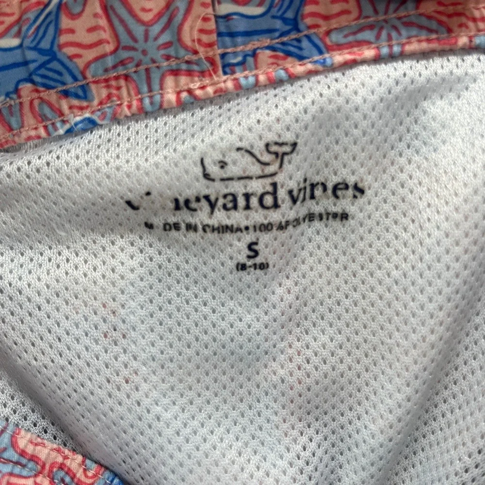 Vineyard Vines Swim Trunks Boys Small 8-10 Pink Blue Fish Starfish Beach Surf
